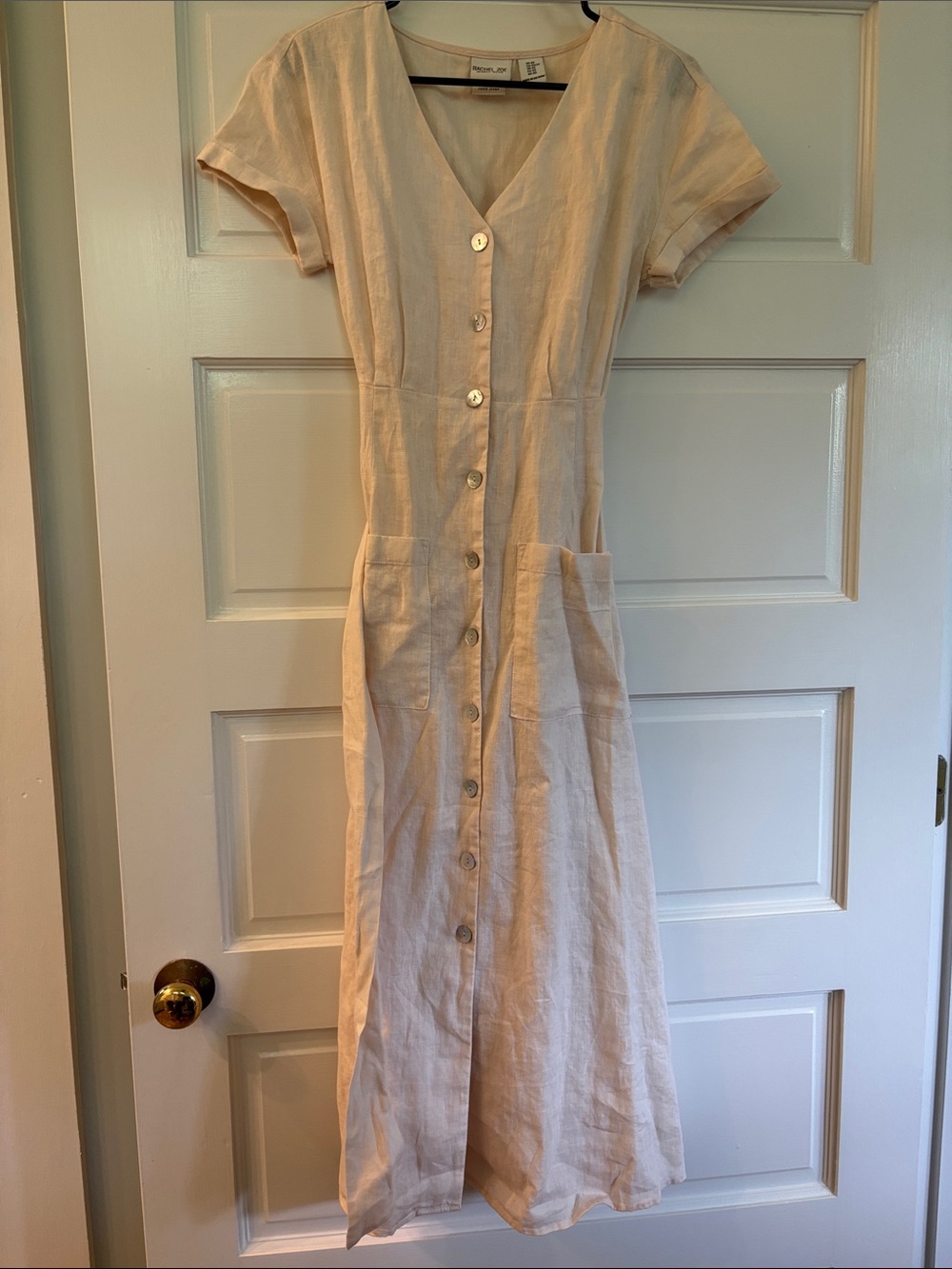 Rachel Zoe Light Pink Button-Front Linen Maxi Dress